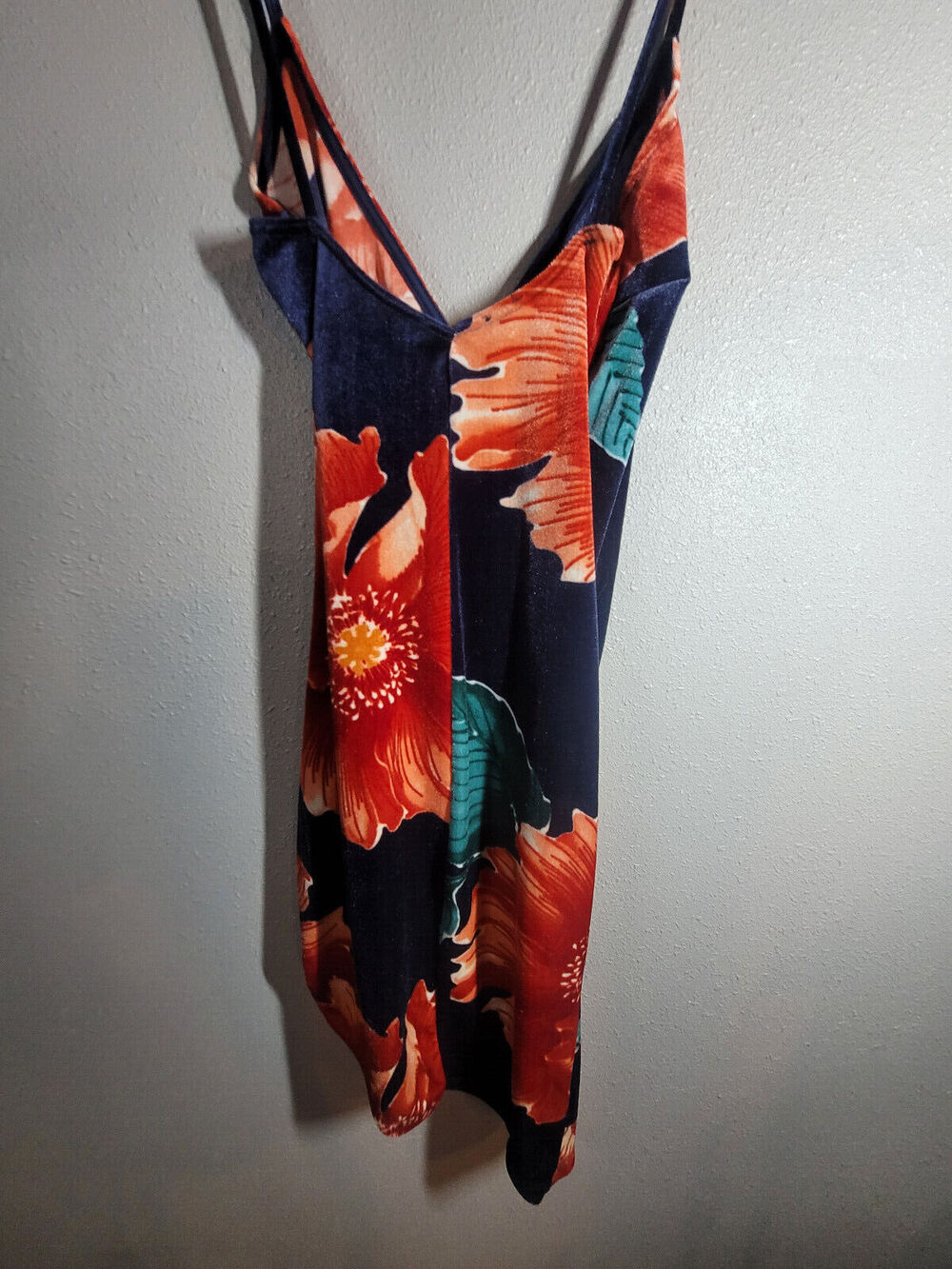 Fashion Nova Floral Bodycon Cami Mini Velveteen Dress Navy Red Size Small